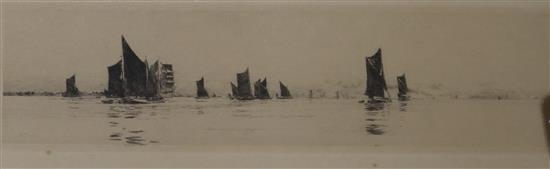 William Lionel Wyllie (1851-1931) Up on the flood 11.5 x 36.5cm